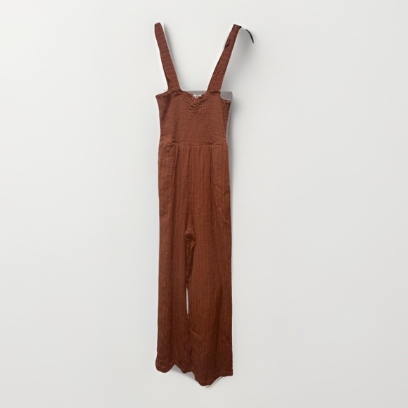 Roxy Pants - Roxy Rust Textured Wide Leg Jumpsuit Small Boho Viscose Cotton Linen Tank